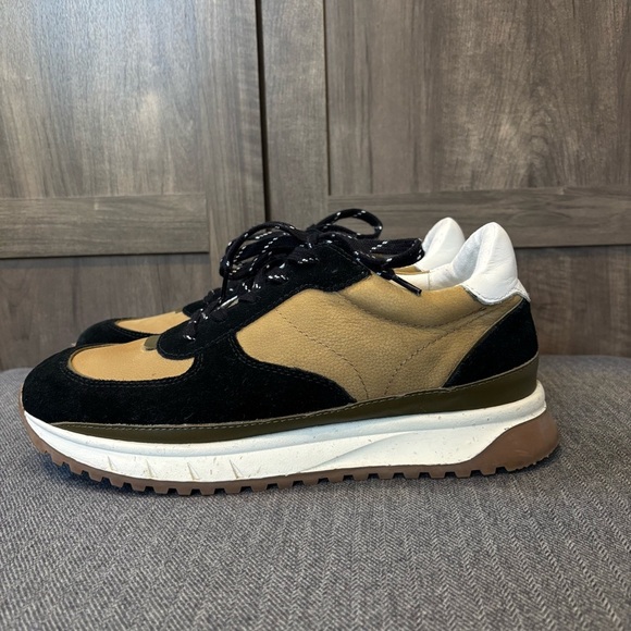 Madewell Kickoff Trainer Sneakers size 10 Suede and Leather Black and Camel Tan - Picture 2 of 12